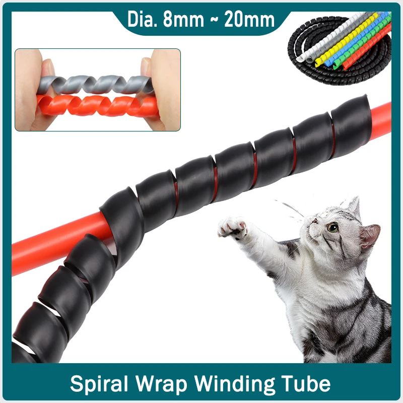 1/2/5/10M Spiral Wrap Winding Tube 8 10 12 14 16 18 20mm Plastic Wire Harness Protection Sleeve Cable Organizer Sleeving