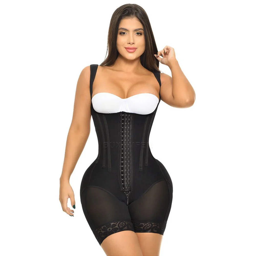 Open Chest Sleeveless Bodysuit with Bone Adjustable Highly Compressed Padded Hip Shapewear with Hook Eyes Sexy Thong Shapewear