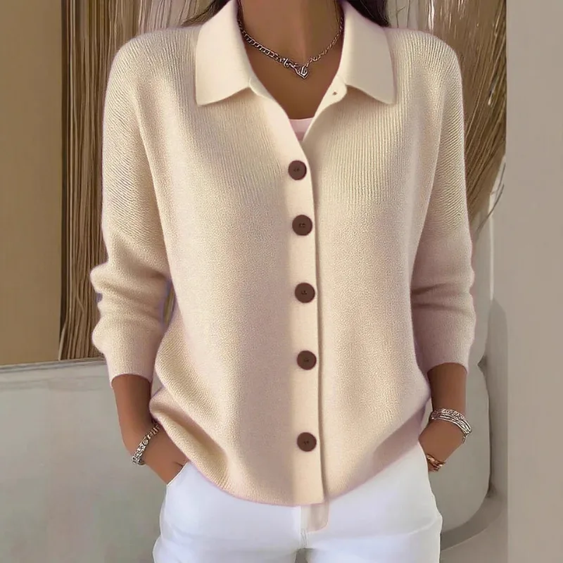 2026 Tendencias Fashion Women Knit Cardigan Long Sleeve Polo Neck Button Down Casual Loose Knitted Sweater Coat Y2k Clothes