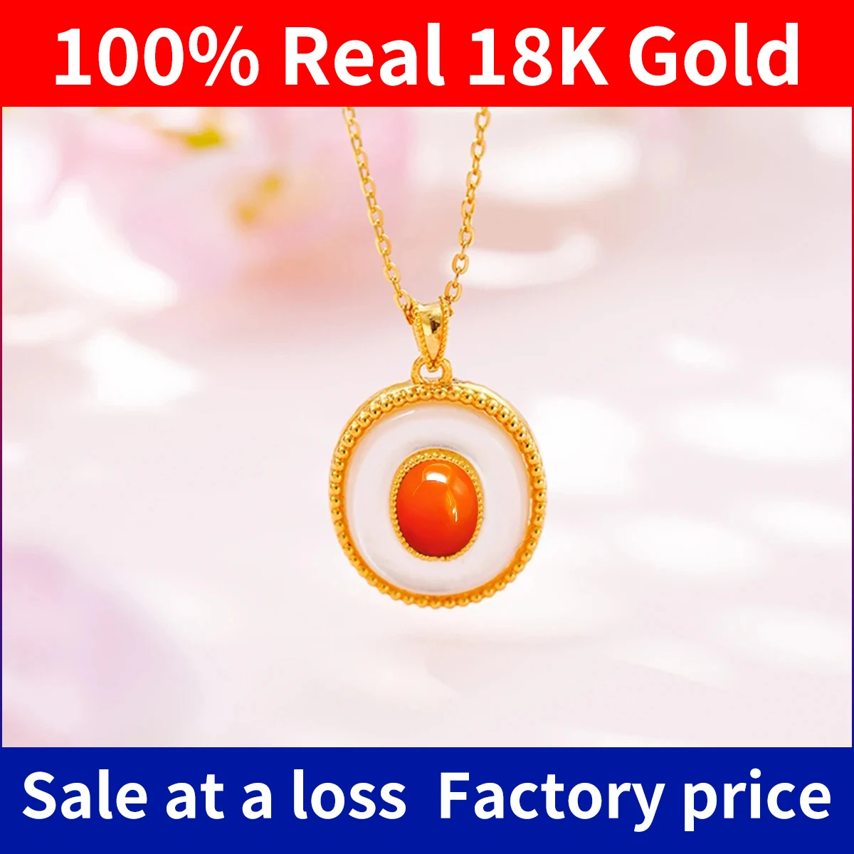 Szjinao 100% 18k Gold Necklace Women Dubai Red Agate Natural Stone With Certificate AU750 Pure Original Gold Jewelry Gift Female