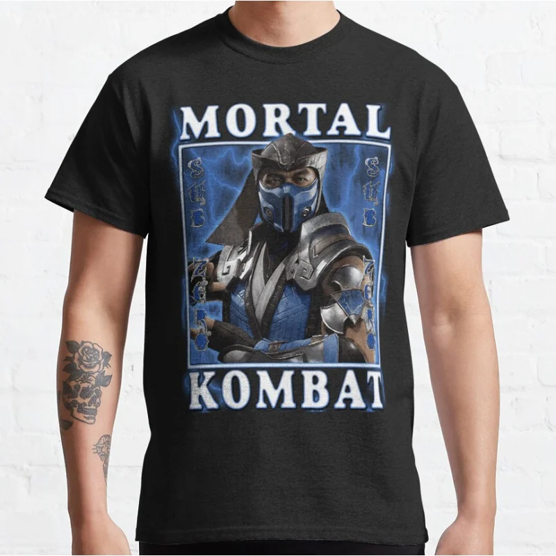

Sub-Zero 80s retro video game Mortal Kombat 1 Short-sleeve crewneck T-shirt for men large size Adult Tops S-6xl