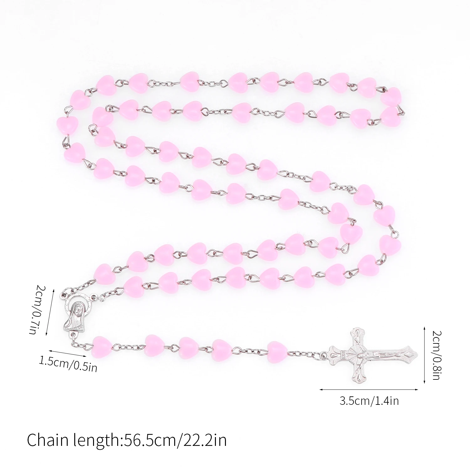 1 PCS Prayer Cross Necklace Pendant Love Porcelain Mary Blessing Rosary Catholic White Pink Heart-Shaped Beads For Woman Jewelry