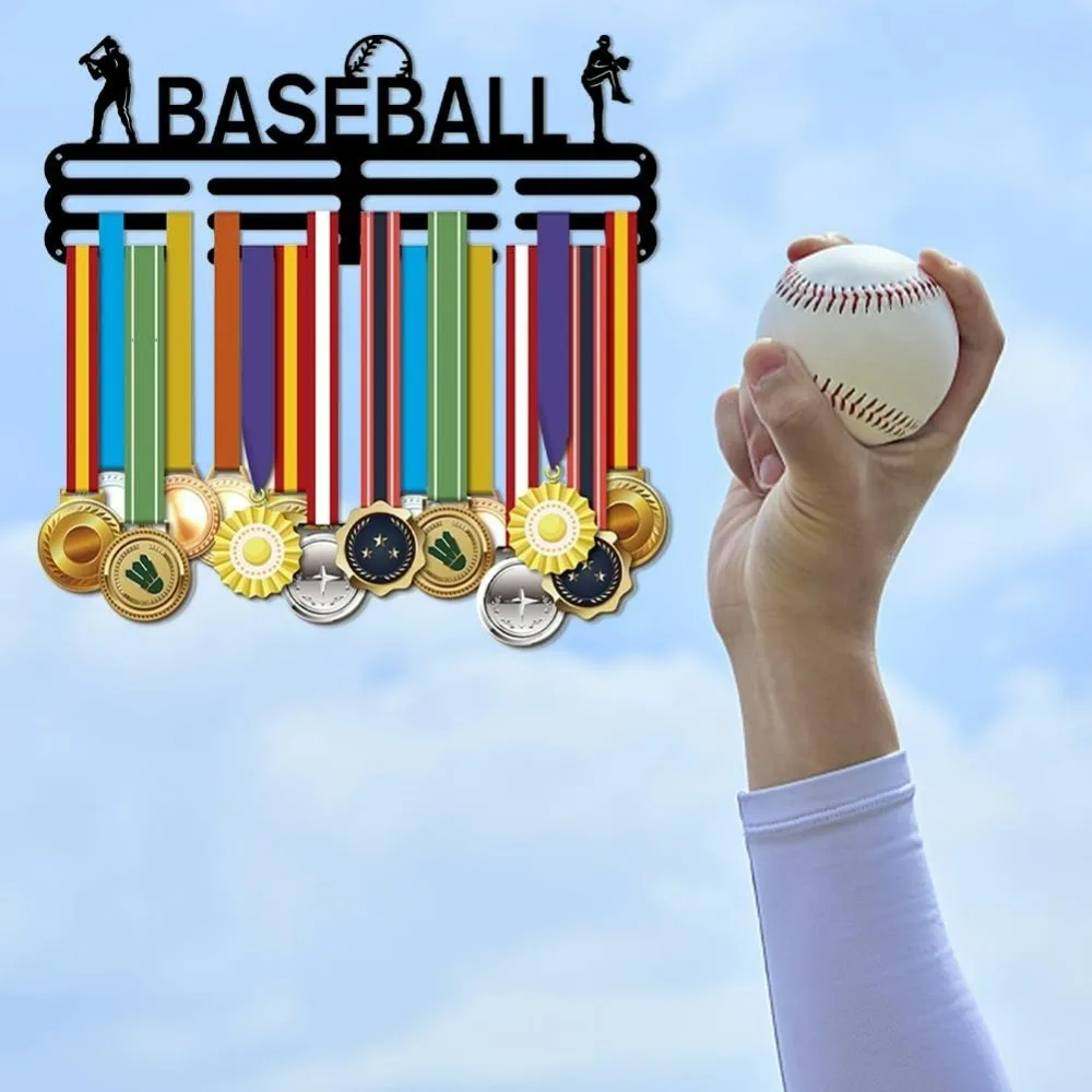 Baseball Medal Hangers Display Sports Medal Holders Black Sturdy Steel Awards Display Racks Wall Mounted Medal Ribbons Lanyards