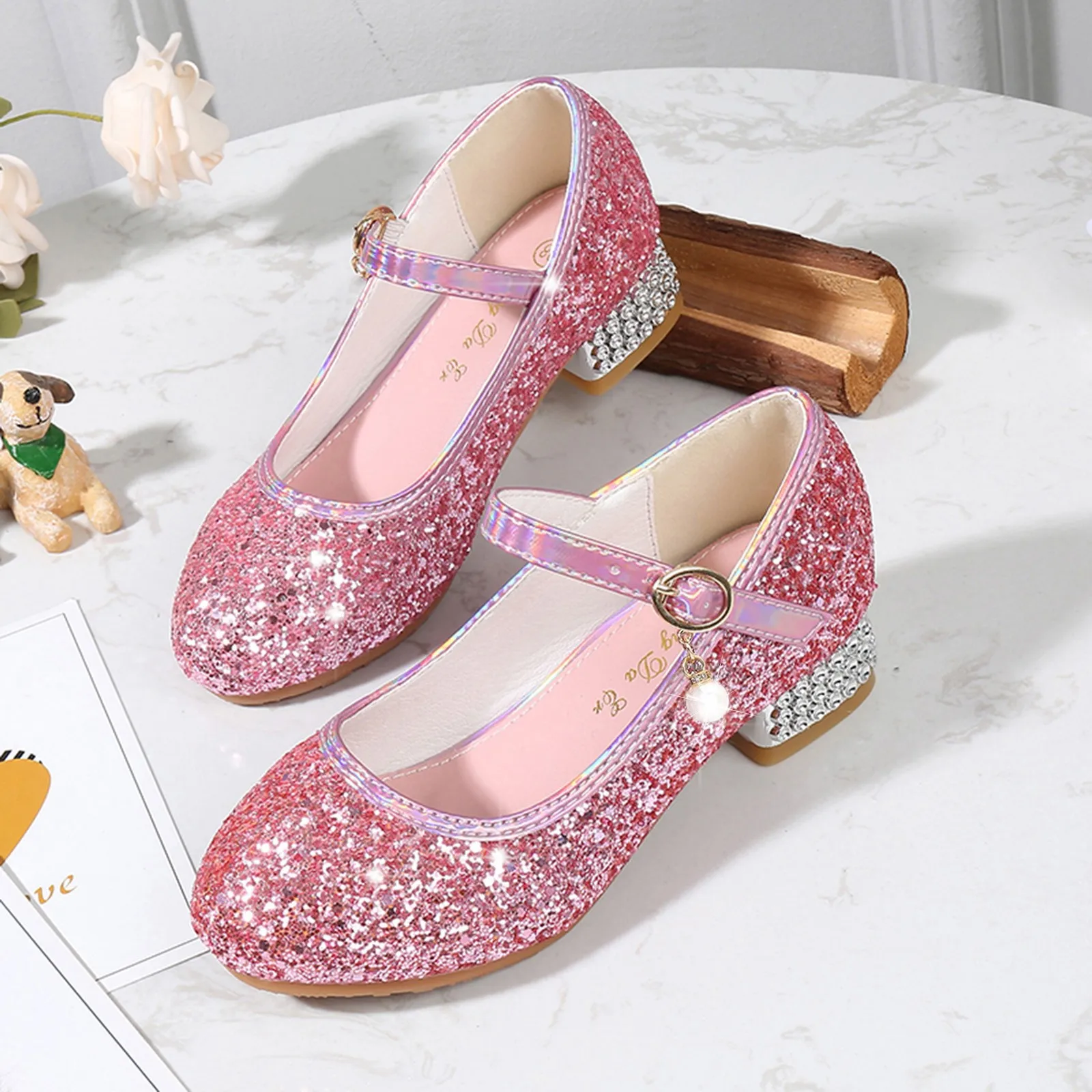 Toddler Little Kid Girls Dress Pumps Glitter Sequins Princess Low Heels Party Girls Shoes Heels Size 4 Soccer Slide Sandals