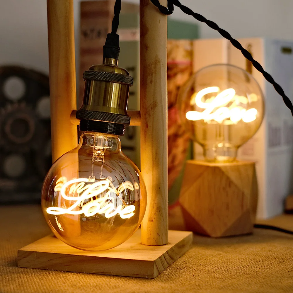 1PC Edison Vintage LED Bulb, Support Dimming E27 Heart Antique LED Filament Lamp 4W Decorative Bulb Antique Lamp 2200K