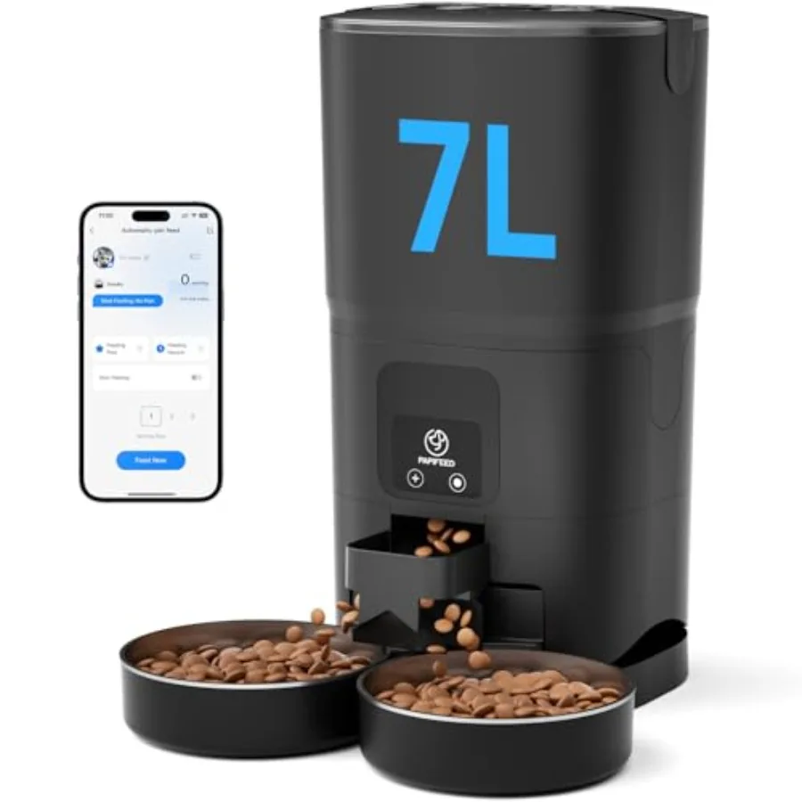 

Automatic Cat Feeder 2 Cats, 2.4G WiFi Cat Food Dispenser with App, 7L Slow Feeder Timed Cat Feeder for Dry Food, 10 Meals/Day,