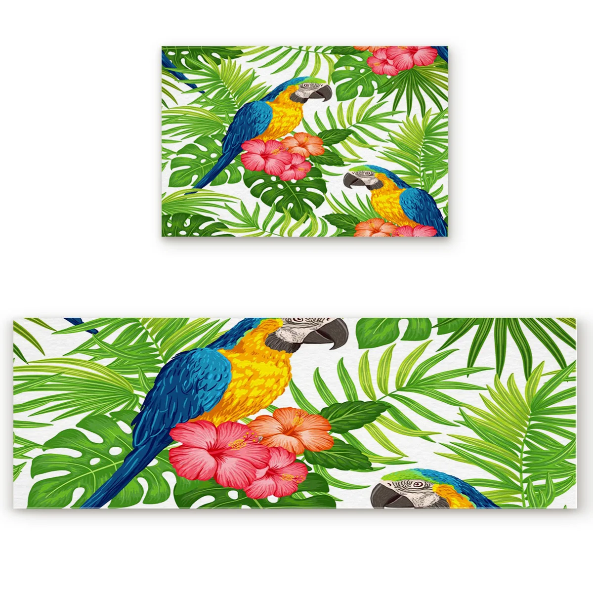 Parrot Flowers Green Tropical Plant Leaves Kitchen Mat Floor Rug House Carpet Long Strip Bedroom Door Mat Home Decor Doormat