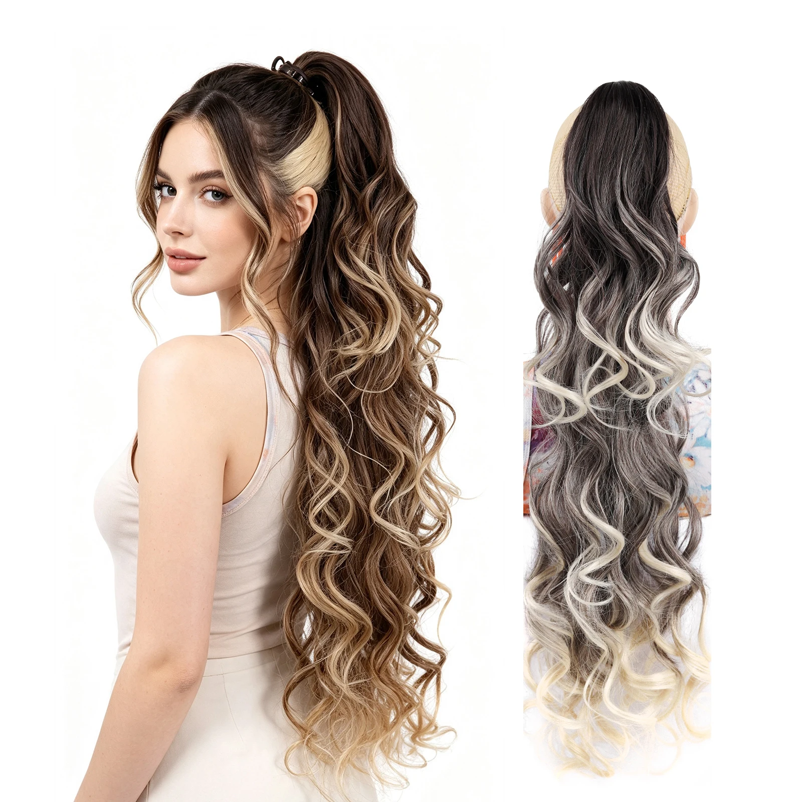 Ponytail 32inch Extra Long Hair Claw Clip On Big Wave Curly Synthetic Ponytails Extension Hairpieces for Women Daily Use