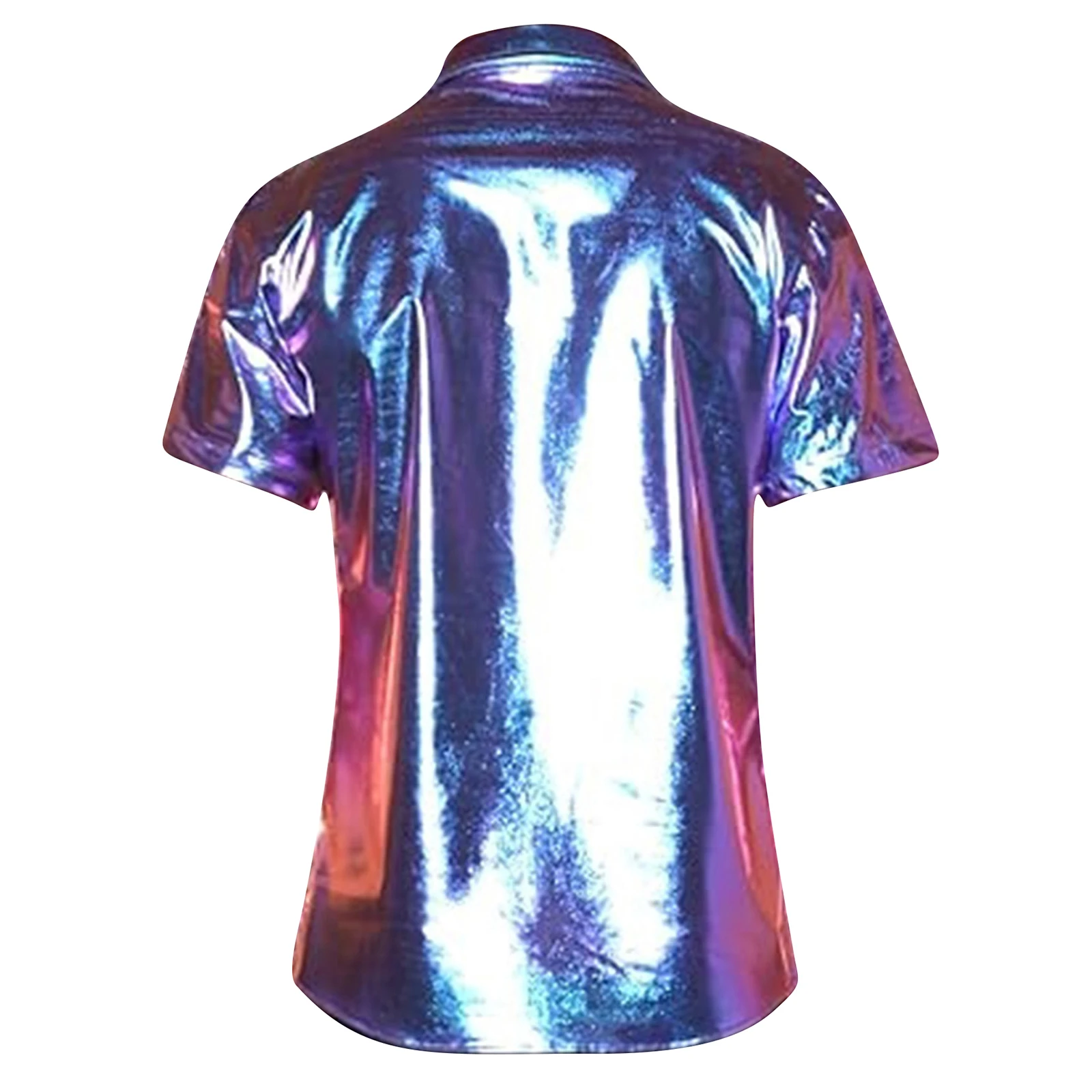 Men's Vintage 70s 80s Disco Shirts Tops Metallic Shiny Short Sleeve Button Down Tee Shirts Nightclub Club Rave Dance Costumes