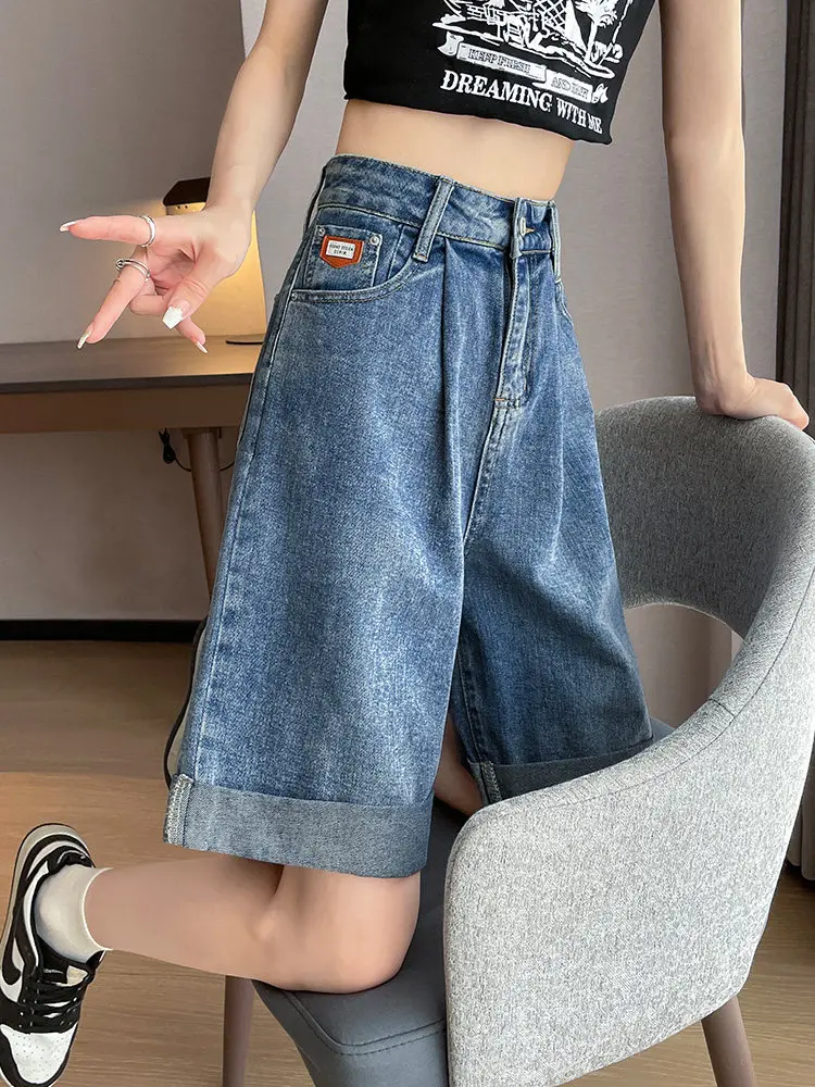 

Women's Summer New High-waisted Slim Fit A-line Pants Casual and Versatile Retro Loose Fashion Denim Shorts Pants