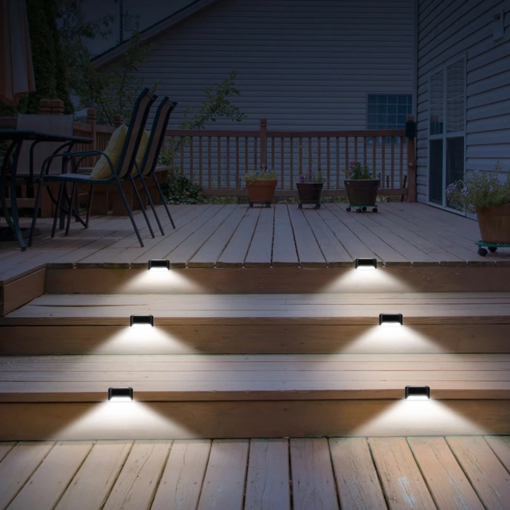 

6pcs Solar Fence Lights Outdoor LED Waterproof Garden Wall Lamps Black Shell Warm Light Solar Deck Stair Lights