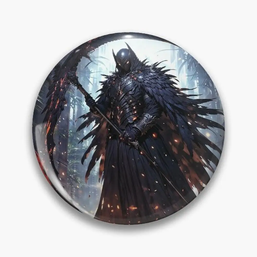 Crow Reaper Man and His Scythe Pin Buttons Brooches  Jewelry Accessory Customize Brooch Fashion Lapel Badges