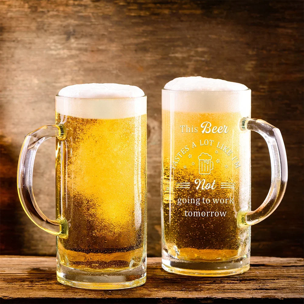 Custom Text Thick Glass Beer Mug High-capacity Transparent Unbreakable Milk Coffee Juice Water Cup Barware Drinkware Party Bar