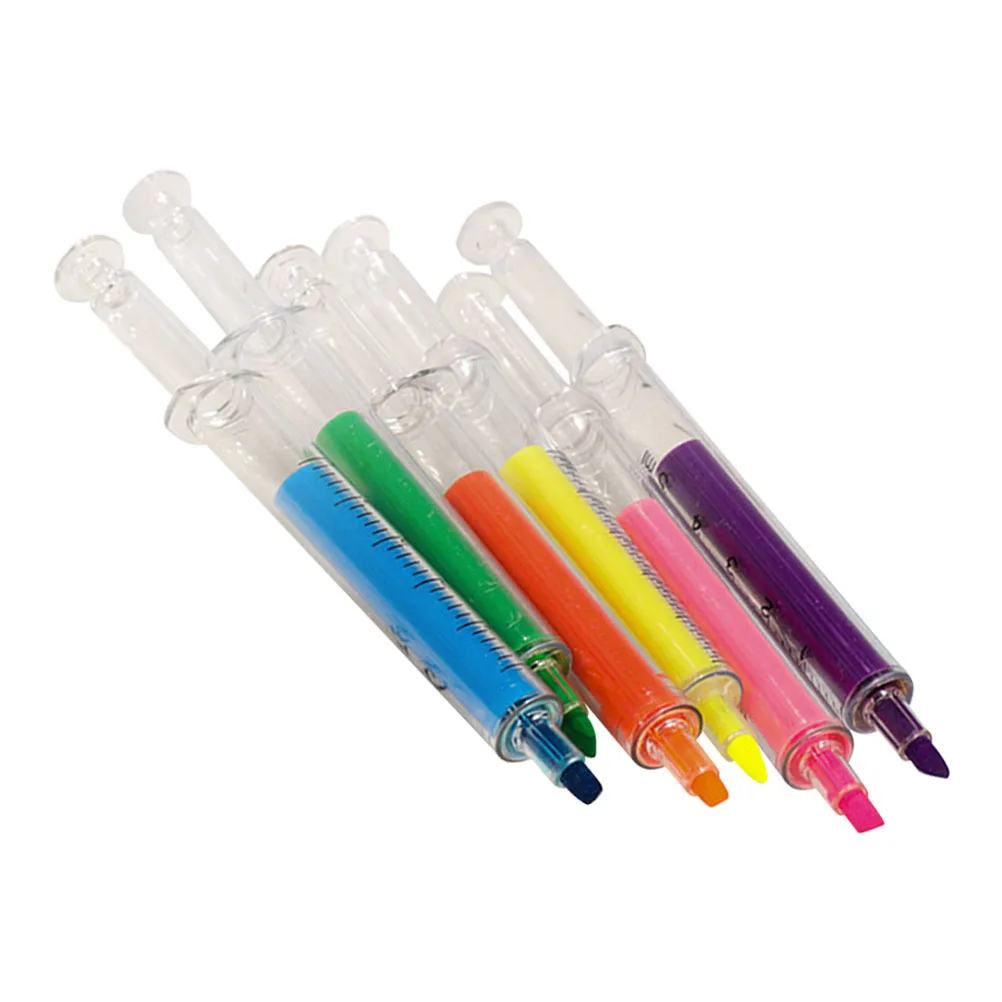 

24Pcs Adorable Syringe Highlighter Markers Plastic Easy to Use Bright Colorful Notes Marking School Office Supply 125