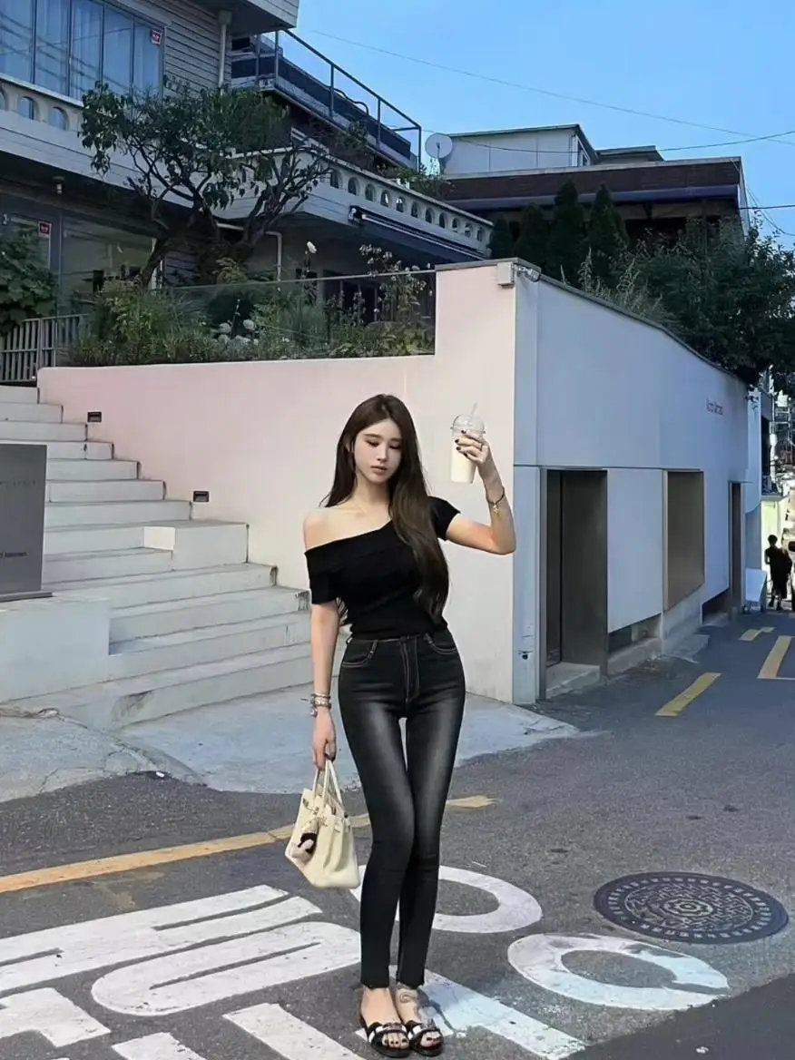 

High Waist Stretchy Slimming Washed Bleach Pencil Skirt Jeans Black Grey High Elasticity Tight Fit Nine Points Pants