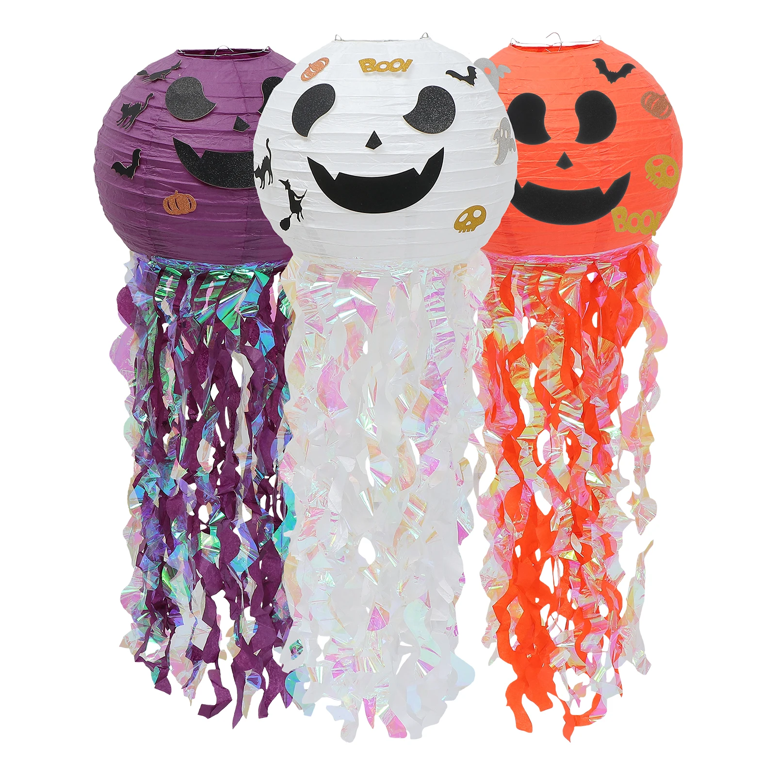 

3 Pcs Pumpkin Paper Lanterns Halloween Decorative Hanging nament Festival Cloth Cartoon Home School Cafe