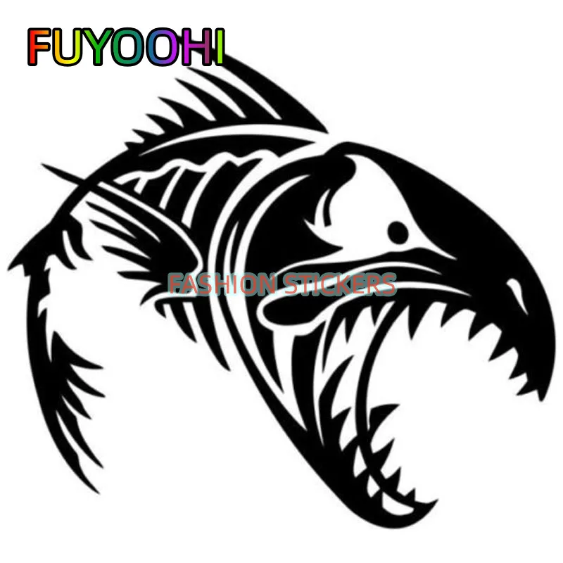 FUYOOHI Boutique Decals Horror and Evil Piranha Skeleton Car Sticker Trendy Personalized Car Styling Decoration