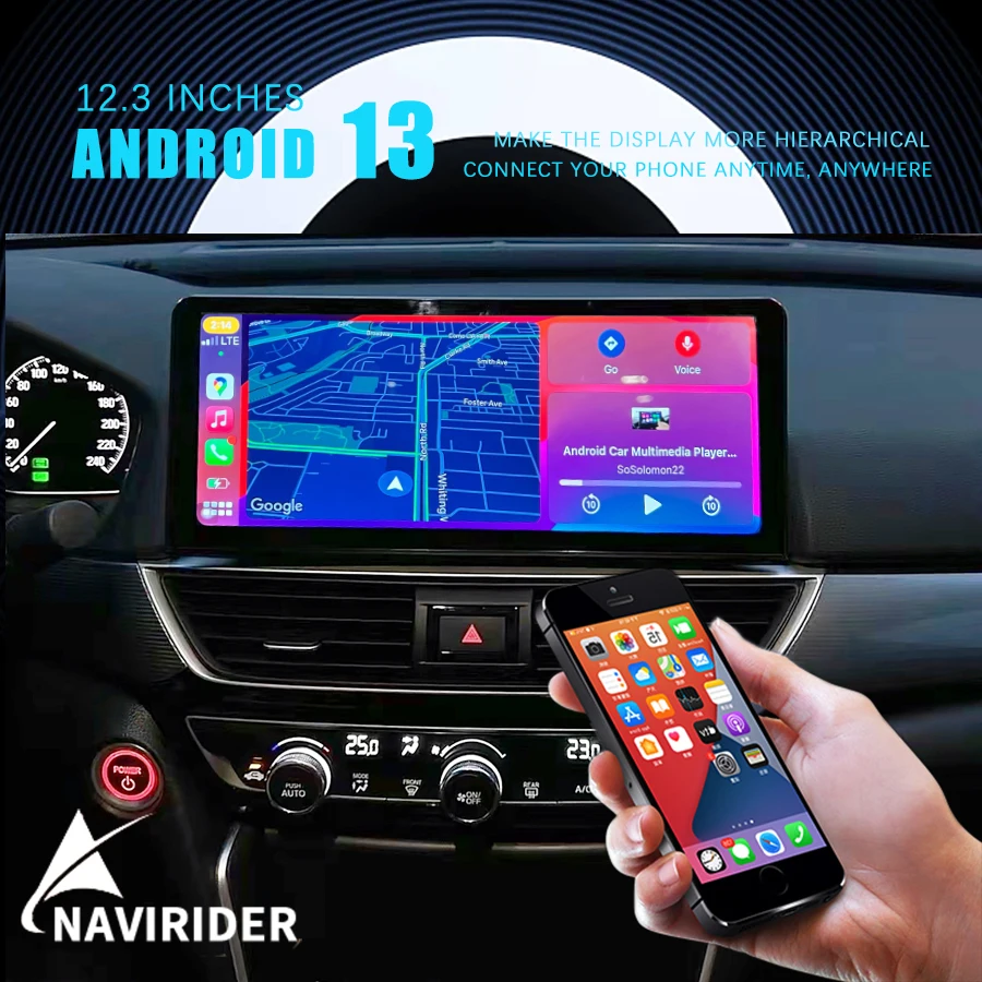 

NaviRider 12,3 дюймовый Android 13 экран для Honda Accord 2018-2022 GPS Navig Автомобильный мультимедийный видеоплеер динамик 8 + 256 ГБ хранилище