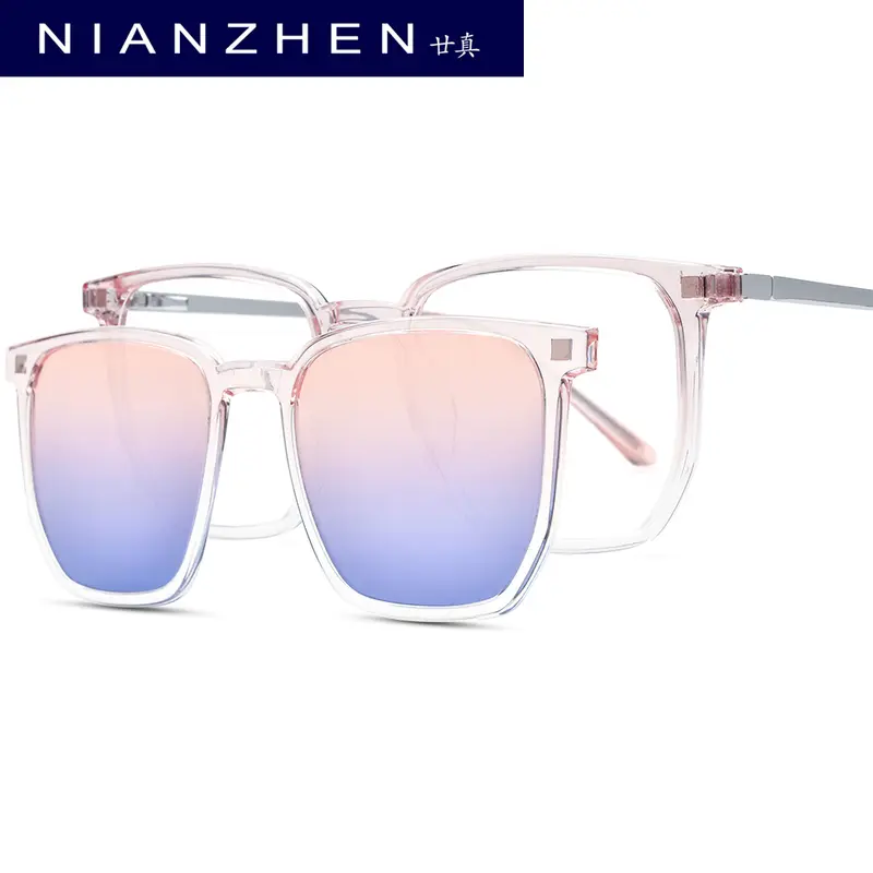 NIANZHEN TR90 Alloy Glasses Frame Men Square Magnet Clip Eyeglasses Gradient Polarized Sun Lens Women Ultralight Eyewear 2181 - Image 7