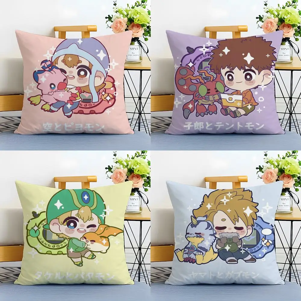 Cute D-Digimon Adventure Cushion Cover Washable Linen Pillowcase Soft  for Sofa Bed Cozy Home Room Decor