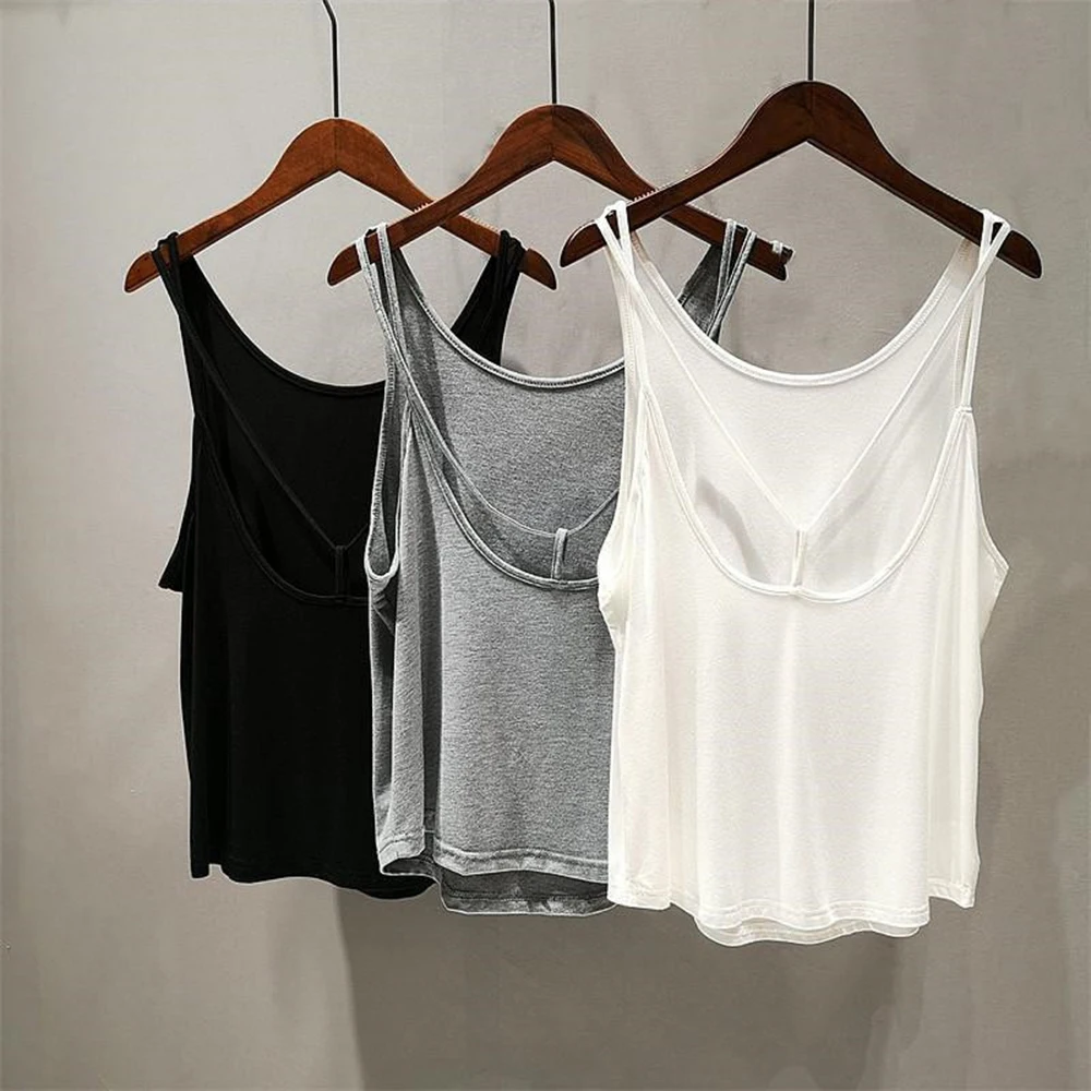 Solid Color Simple Strapless U-Neck Summer Versatile Casual Backless Hollow out Sleeveless Top Sexy Trendy Tank Top