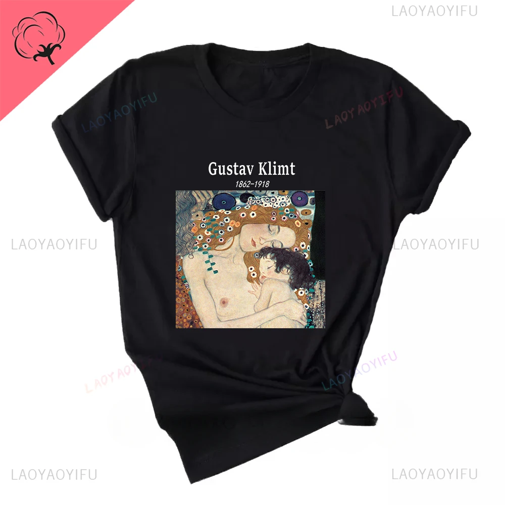 Gustav Klimt letterprint Chic Harajuku pattern Art oil painting Fashion trend Casual short sleeved summer feminine male T-shirt