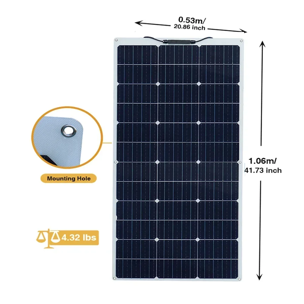12 Volt Super Flexible Monocrystalline Solar Panel 100W 200W 300W for Off- Grid System Motorhome RV Caravan Camper Boats Roofs