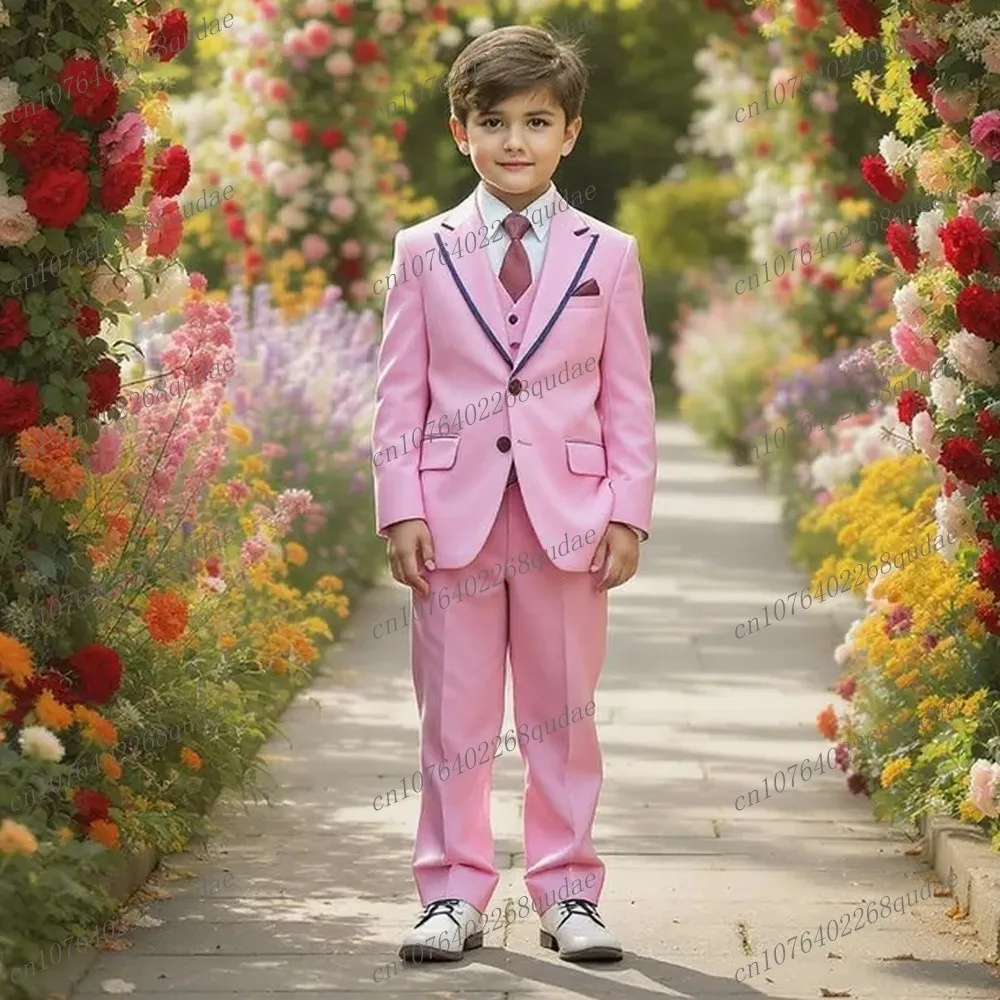 Customize Pink And Black Boy's Suit Formal Kids Tuxedo Toddler Children Clothes Boys Attire 3 Piece Set Jacket Vest Pants