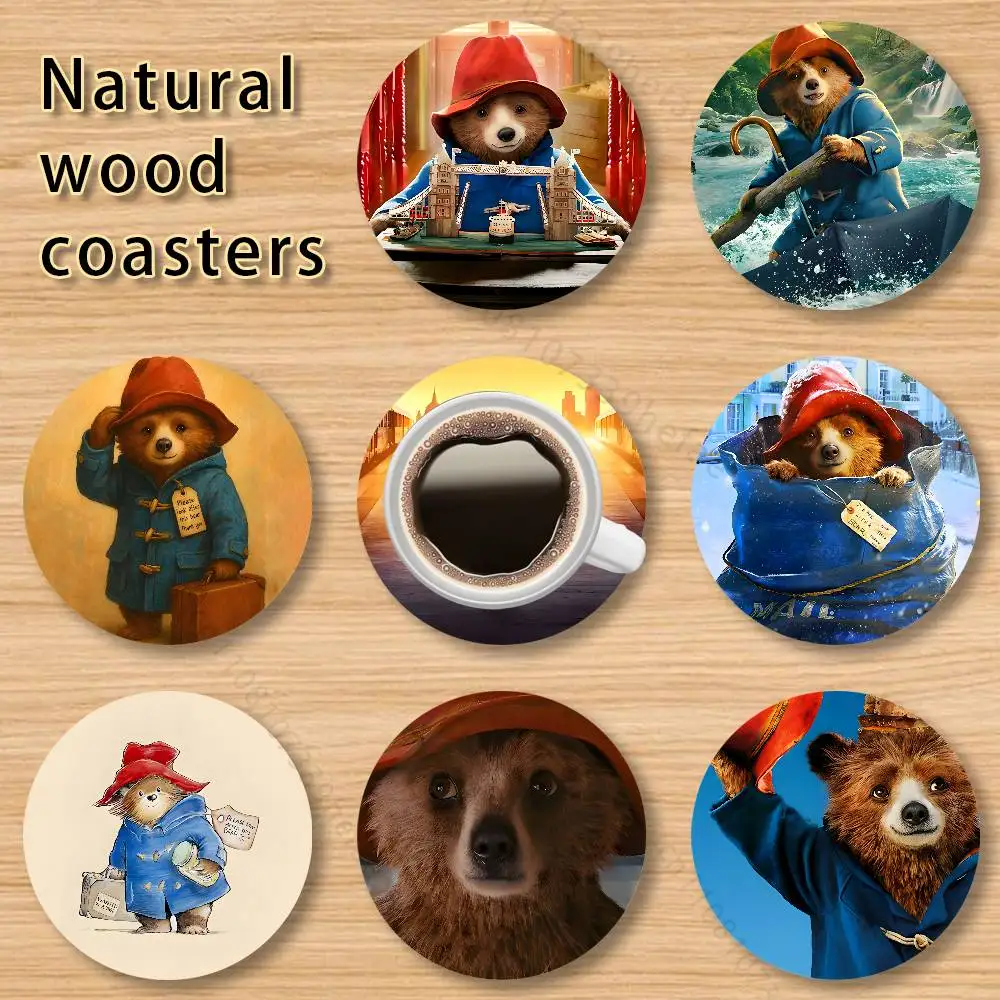 

P-Paddington B-Bears Cute Wooden Cup Mats Combo Decora Glass Cup Coaster Home Kitchen Decora Gift
