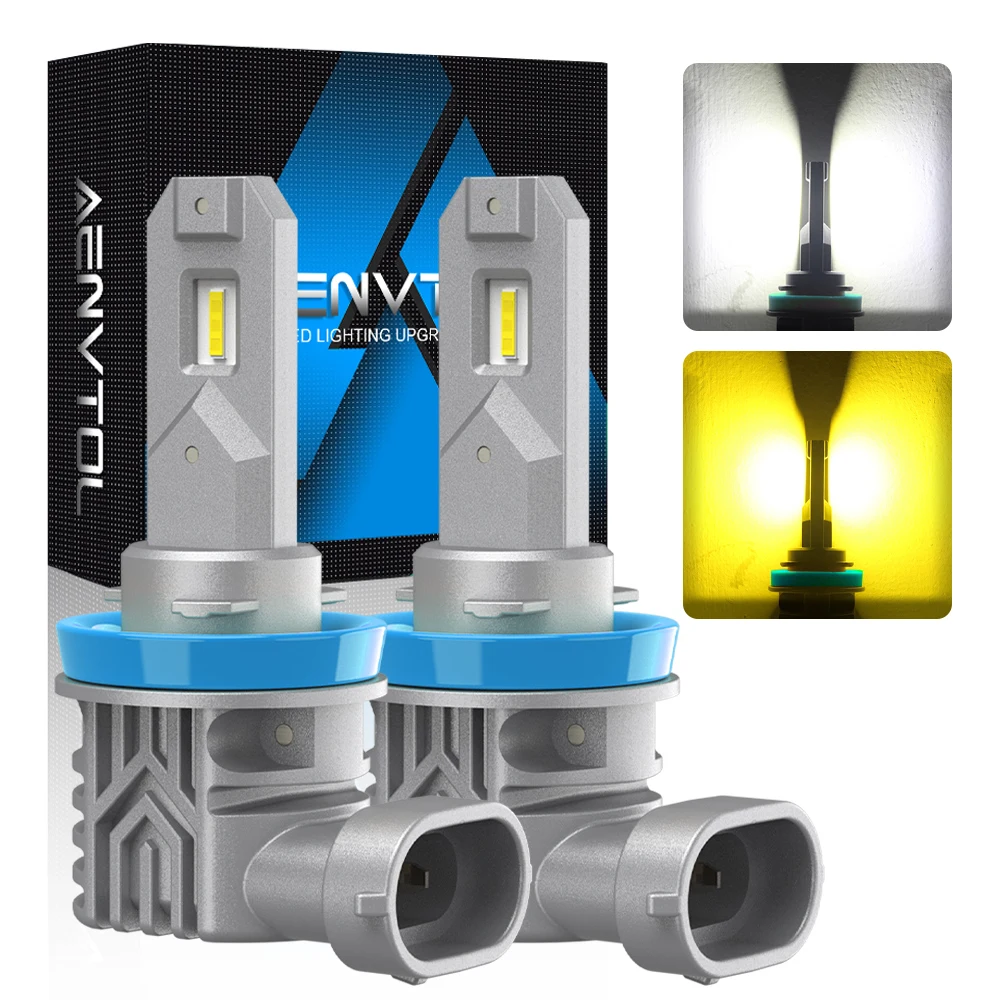 AENVTOL 2Pcs CANBus H8 H9 H11 H16JP 9005 HB3 9006 HB4 9145 H10 9140 CSP LED Fog DRL Light Bulb Dual White Yellow 8000LM/Pair