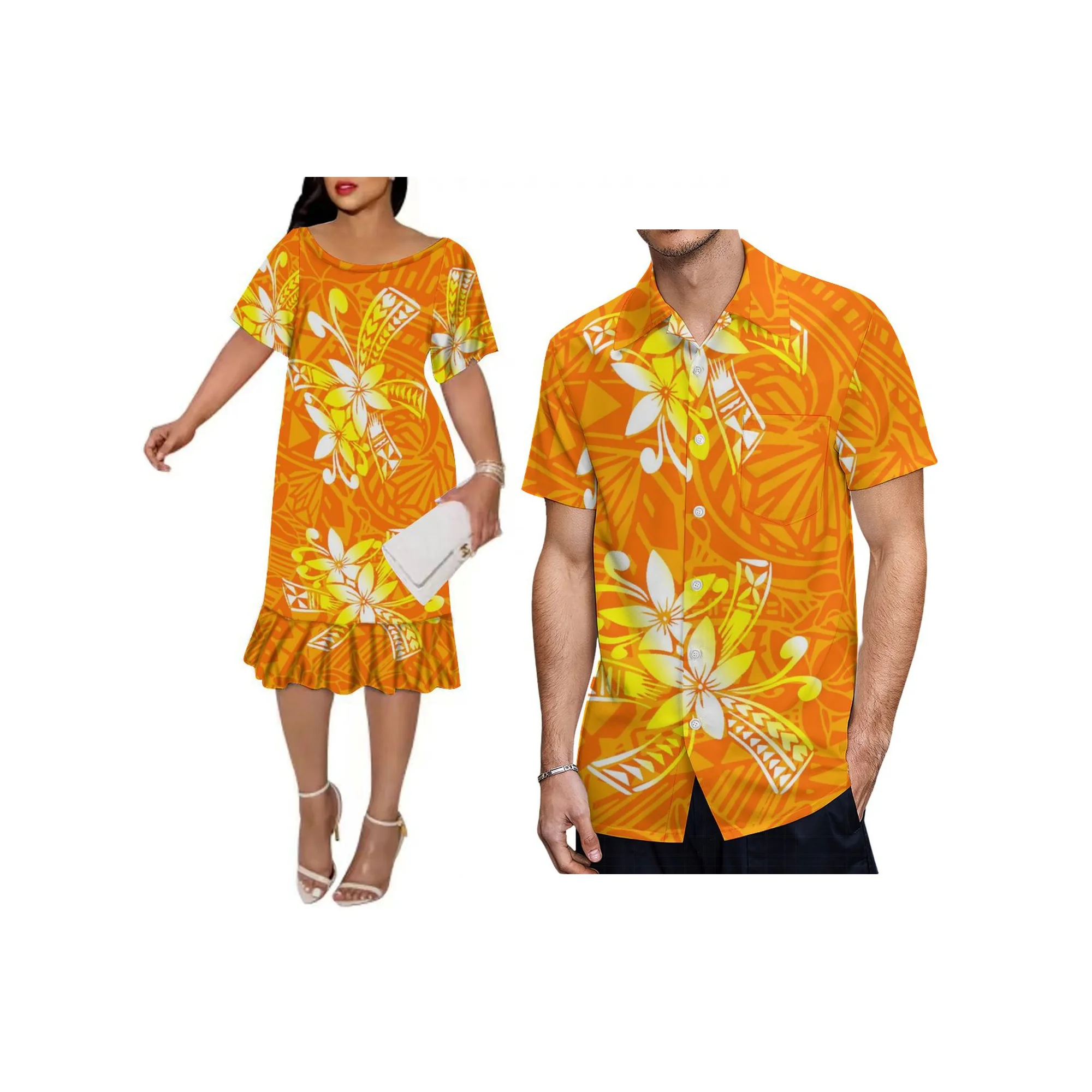 Polynesian Women New Fishtail Dress Sexy Ruffle Samoa Style Hawaii Men Shirt Couple