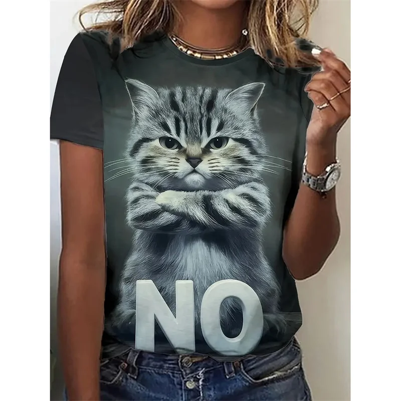 Funny Cat Pattern T-Shirt For Women Cute Pet Animal 3D Printed T Shirts Summer Fashion Tees Short Sleeves O-Neck Tops Streetwear