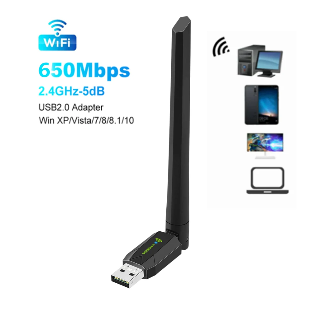 650Mbps Mini USB WiFi Adapter Dual Band 2.4G 5G USB Wireless Network Card with Antenna Ethernet USB dongle LAN PC WiFi Receiver