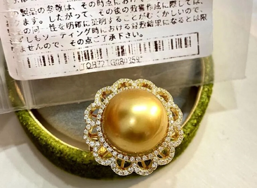 

2024EWAAAAA11-12mm natural round large gold and white Nanhai Pearl ring 925s