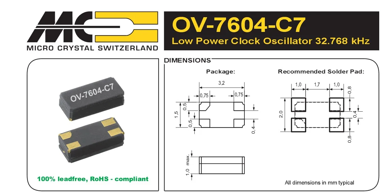 10pcs/lot OSC 3215 32.768KHZ 32.768K OV-7604-C7 chips Electronic new