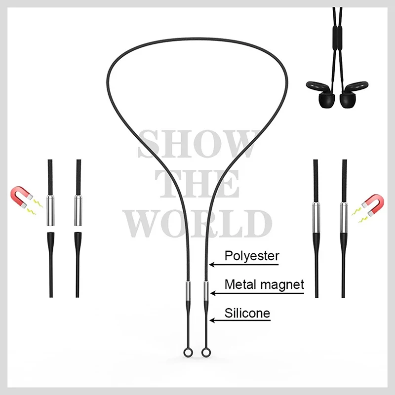 Ремешок для затычек для ушей с магнитной растягивающейся страховочной веревкой, держатель для затычек для ушей, гибкая силиконовая затычка для ушей, подходит для съемных затычек для ушей