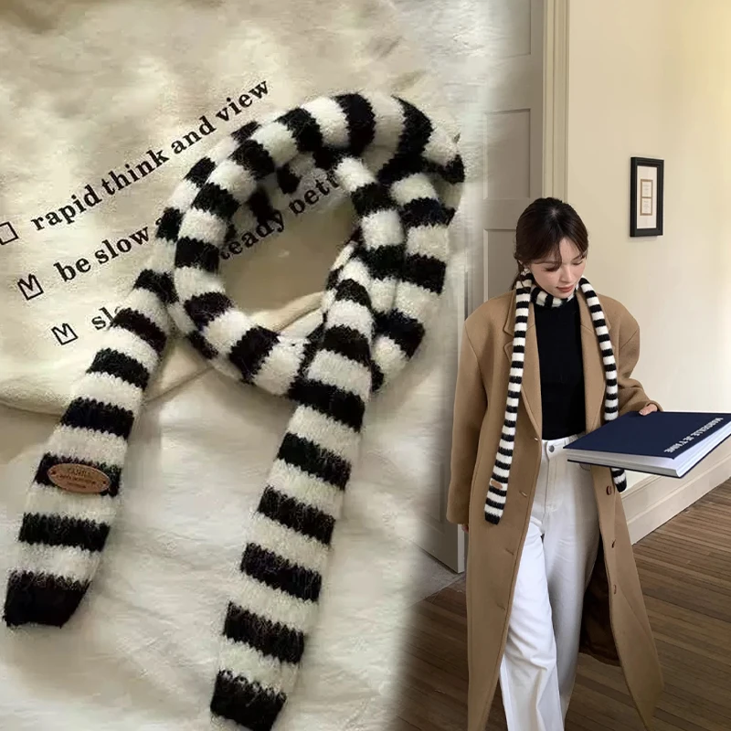 

Autumn And Winter Striped Style High-end Versatile Warm Scarf Korean Style Atmosphere Neck Protection Narrow Scarf