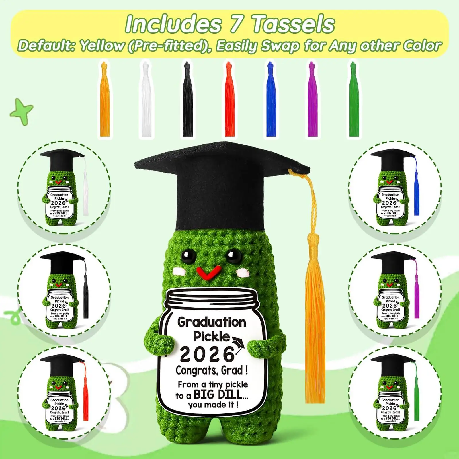Graduation Pickle 2026 Graduation Keepsake Cute Knitted Cucumber Doll for Siblings Friend Classmate Roommate Party Home Office