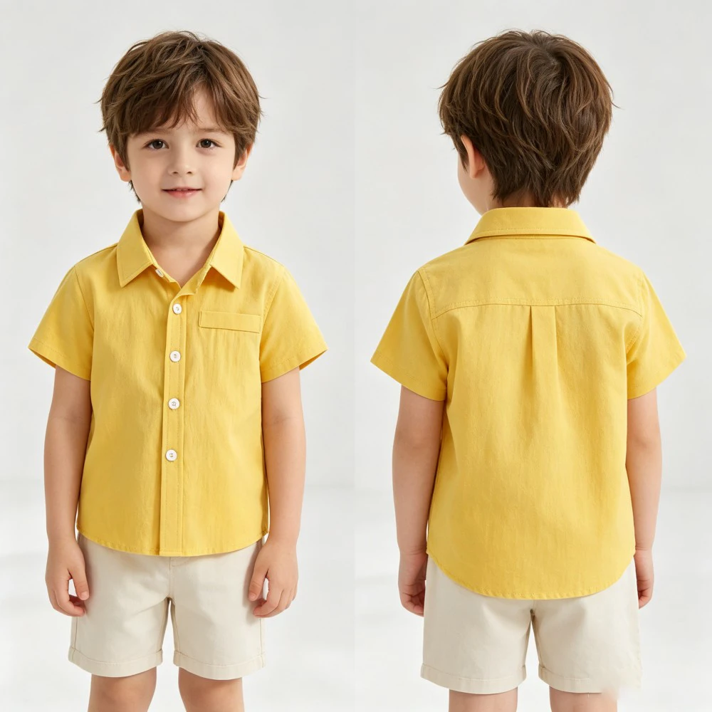 100 Cotton Shirts for Baby Boys Girls Casual Button-down Tops Summer Short Sleeve Breathable Daily Wear Outfits Children T-shirt