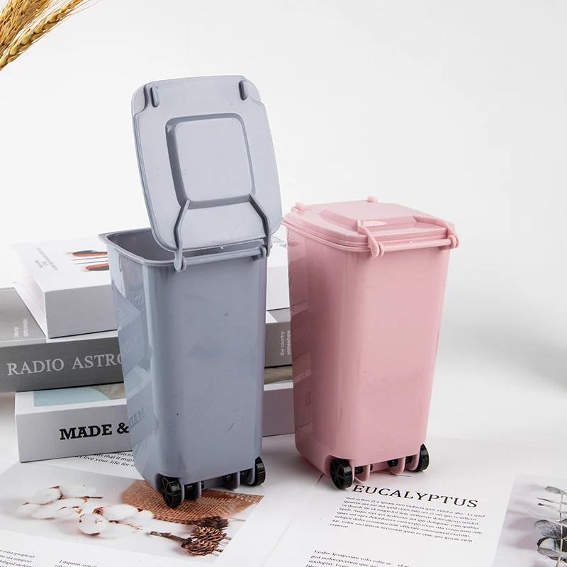 Mini Desktop Trash Can Plastic Waste Bins With Lid Household Clean Trash Desk