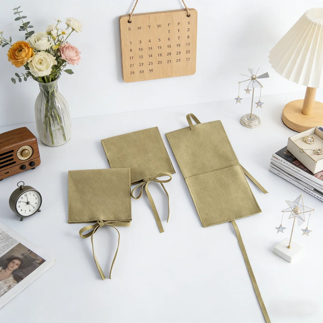 

5Pcs Green Microfiber Jewelry Packaging Bag Small Gift Bow Tie Velvet Bags for Crystal Jewelry Layered Necklace Thin Ring Pouch