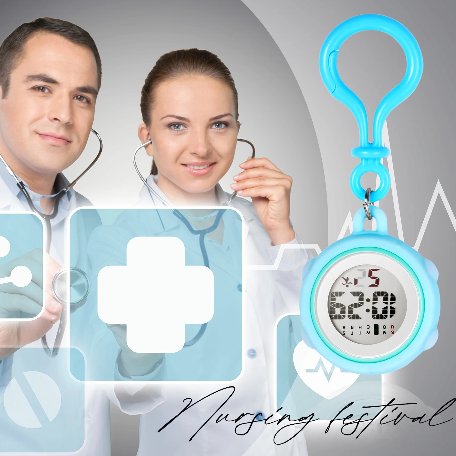 Силиконовые многофункциональные электронные часы, HD цифровой дисплей, будильник, хронограф, секундомер, рюкзак с пряжкой, стол для медсестер