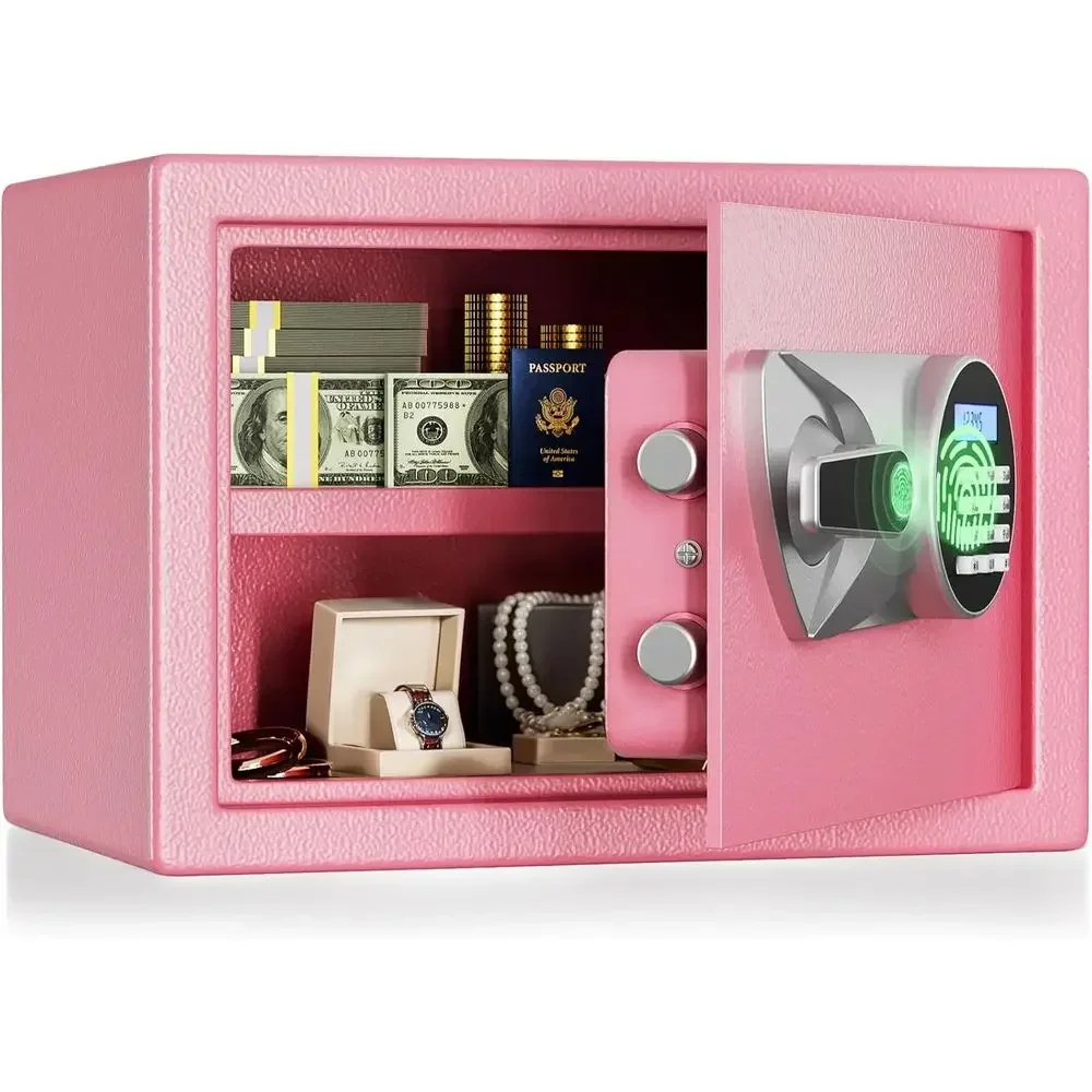 Biometric Quick Access Fingerprint Lock Box with Keypad, Wall Mount, LED Light, Pink