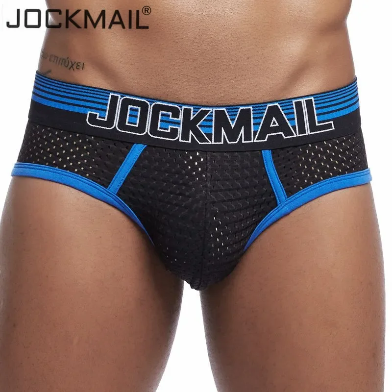 JOCKMAIL New Mesh Sexy Men Underwear ice silk Men Briefs Breathable Slip bikini Gay Male Panties Underpants men thongs g strings