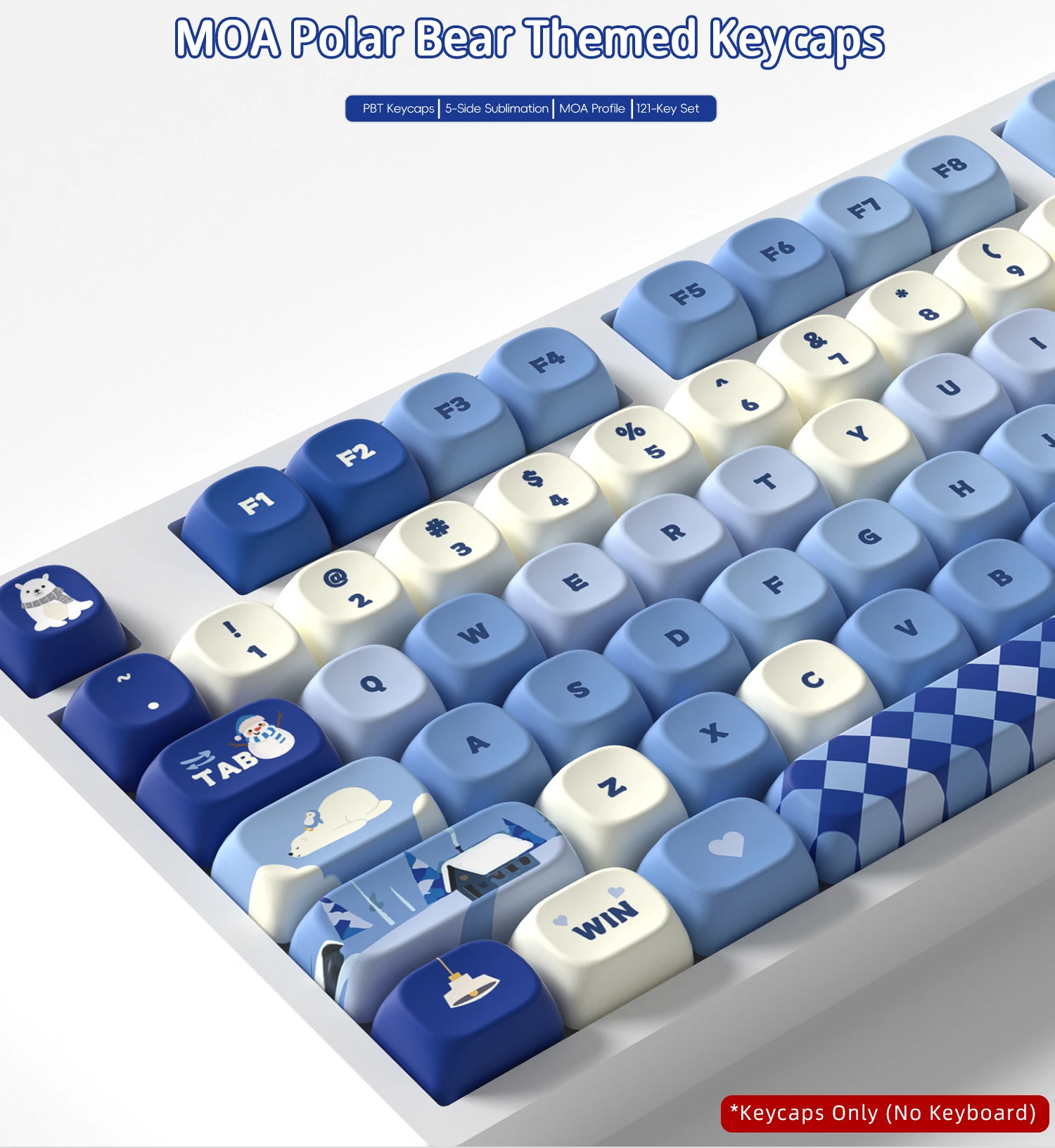 Polar Bear Keycaps 121 Keys PBT Keycap MOA XOA Profile DYE-SUB For MX Switch Wooting Mechanical Keyboard Keycaps ISO ANSI Layout