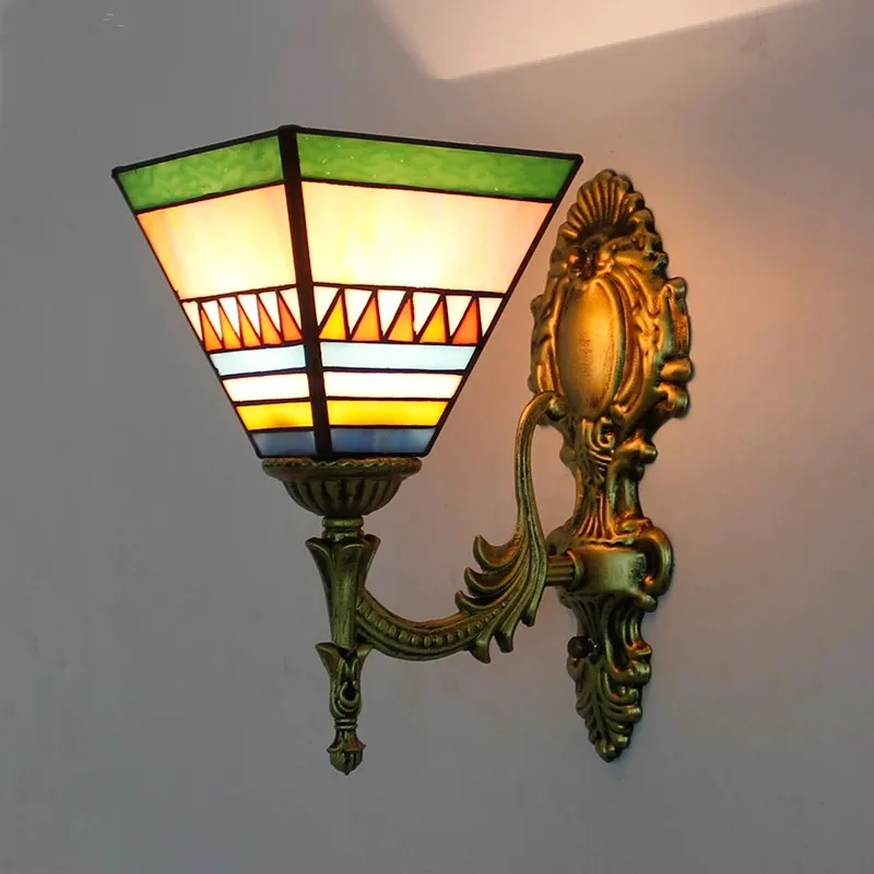 Turkish flower wall light Baroque Stained Glass Lampshade tiffany lamp Pyramid Art Bedside Lighting  bedroom decorations light image 3
