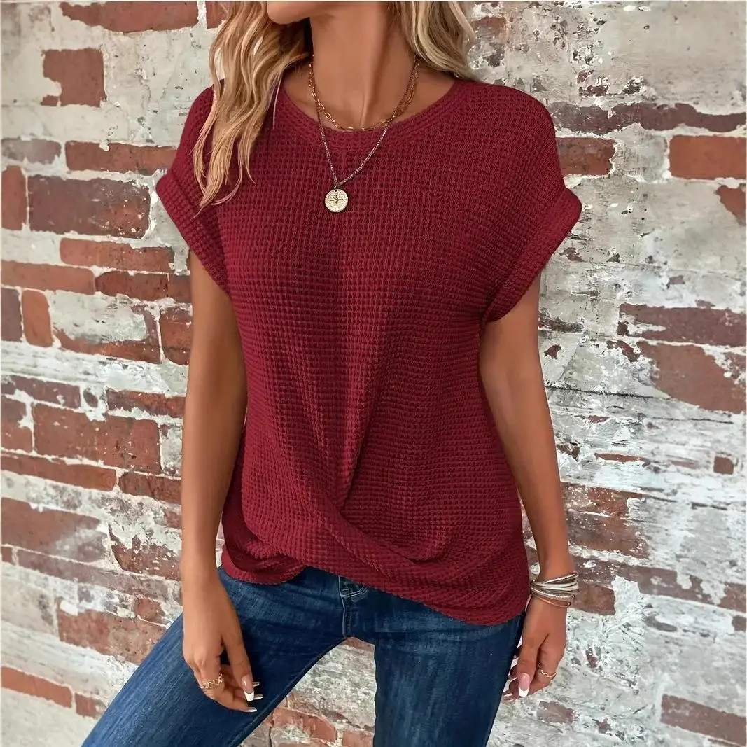 Women's ort Sve Twist Top T-irt Loose Fit Polyester Fabric Comfortable Breathable Summer Faion Ladies' Clothing