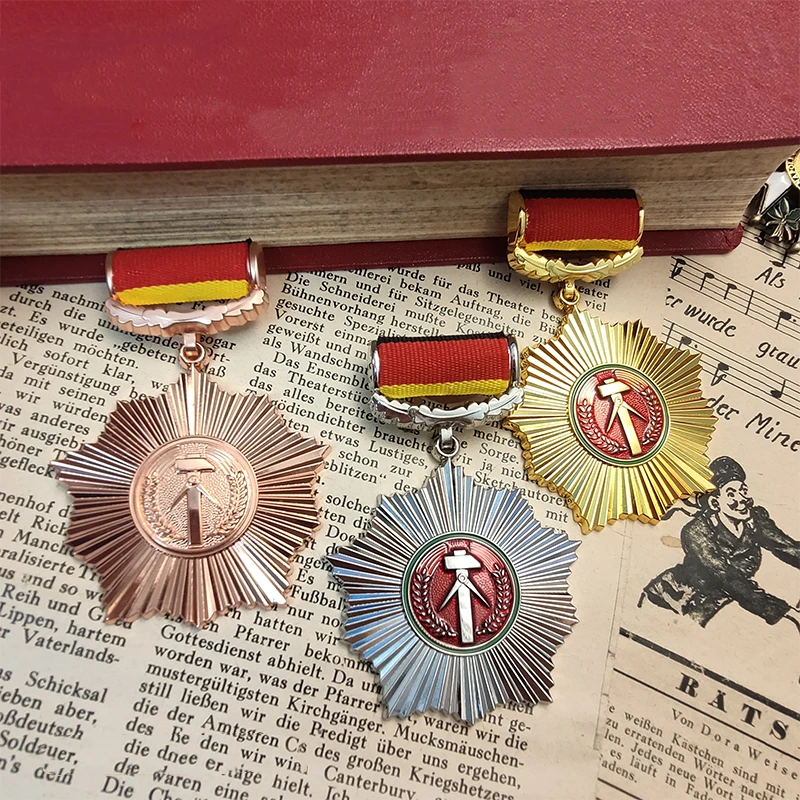East German Fatherland Meritorious Service Medal of Honor Gold Silver and Bronze Badge Brooch Replica