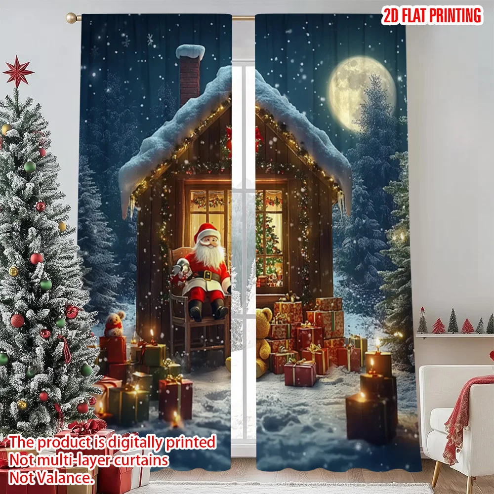 

2pcs 2D flat printing Christmas Drapes Country Christmas 1 Durable Polyester Without Electricity Birthday Party Use for Spring