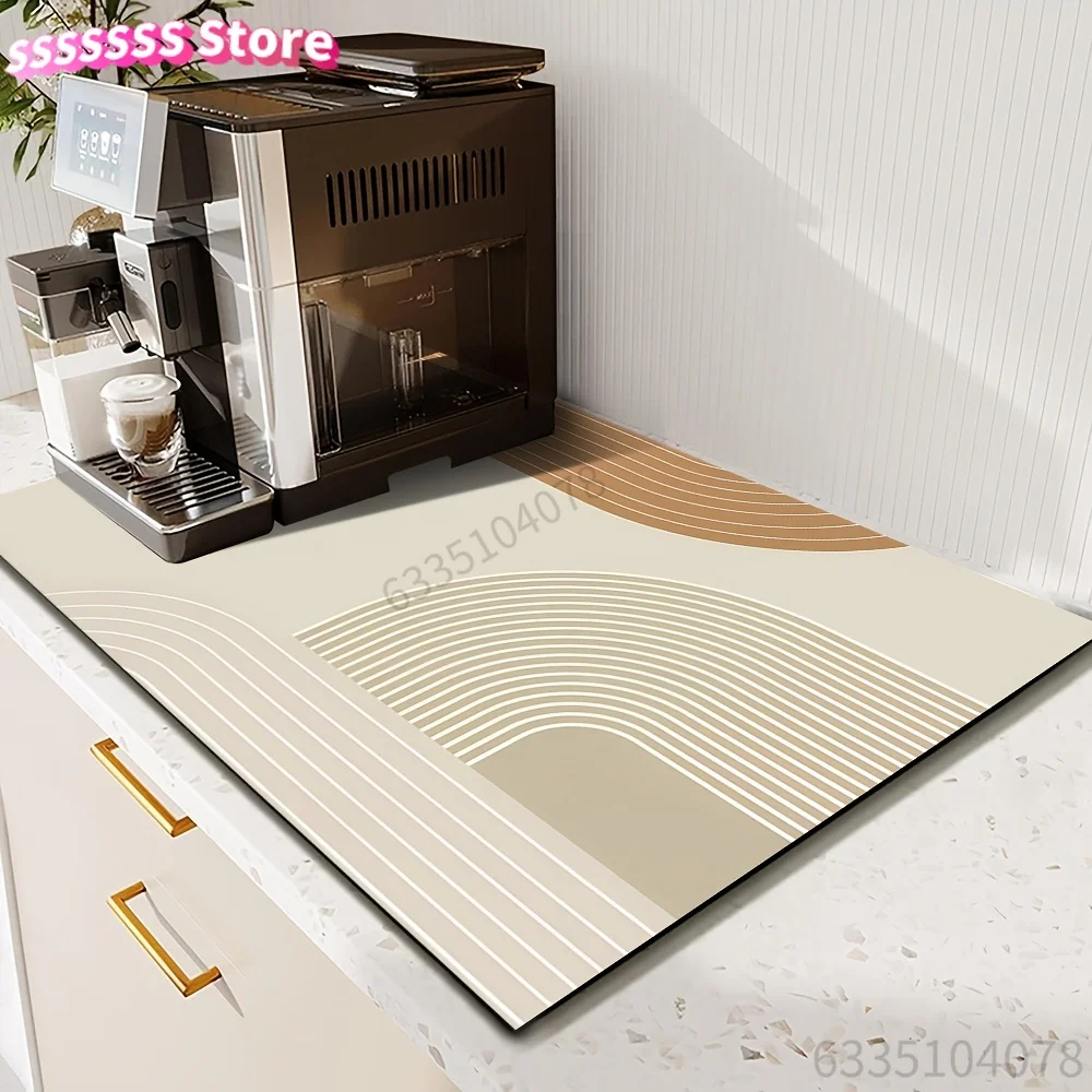 

a Drying Mat for Utensils, a Coffee Machine Mat, Featuring a Minimalist Design with Lines And Color Blocks, Suitable for Kitche